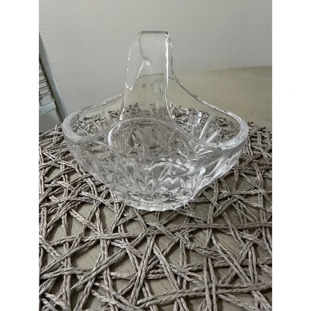 Vintage Bohemia Crystal Basket Hand Cut Glass Split Handle Made Czech Republic